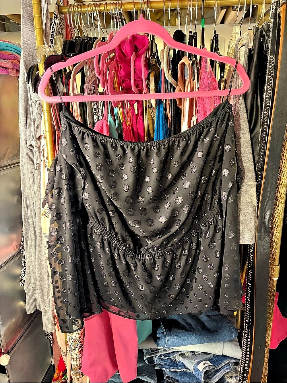 Express Black Polka Dot Blouse Size Large Like New